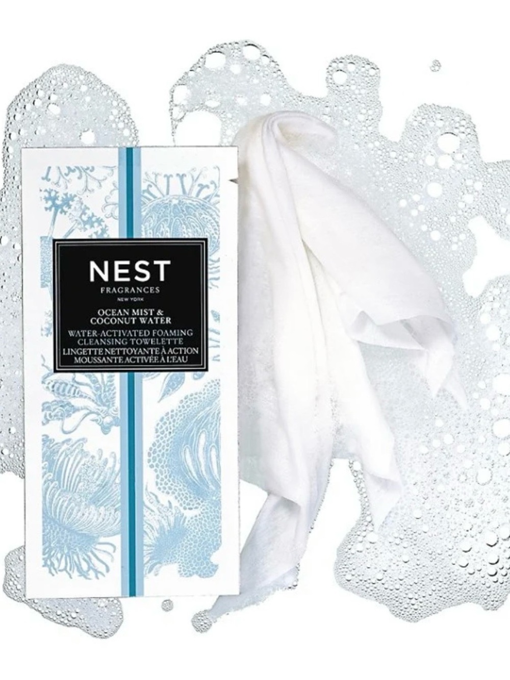 NEST Fragrances Ocean Mist & Coconut Water Foaming Cleansing Towelettes 10 Count